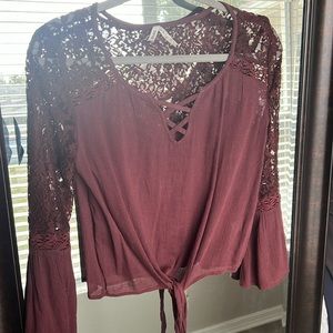 Mudd Bell Sleeve Blouse with Lace Top Large